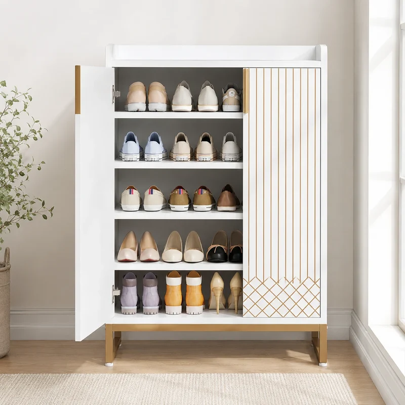 Schmaler Schuhschrank Weiß – 5 Ebenen
