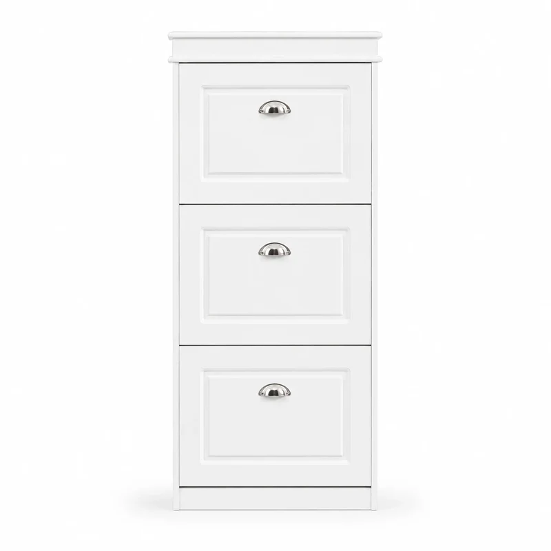Schmaler Schuhkipper Weiß mit 3 Klappen – 53 × 24 × 117 cm