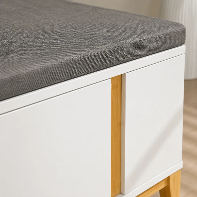 Weiße Schuhbank mit Stauraum und Sitzfläche – 4 Fächer