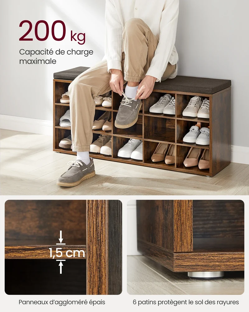 Schuhbank mit 15 Fächern und Sitzfläche