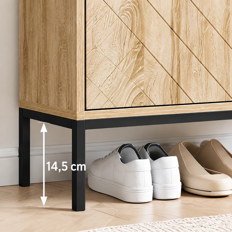 Schmaler Schuhkipper Holzoptik mit 2 Klappen & Schublade – 24 cm tief