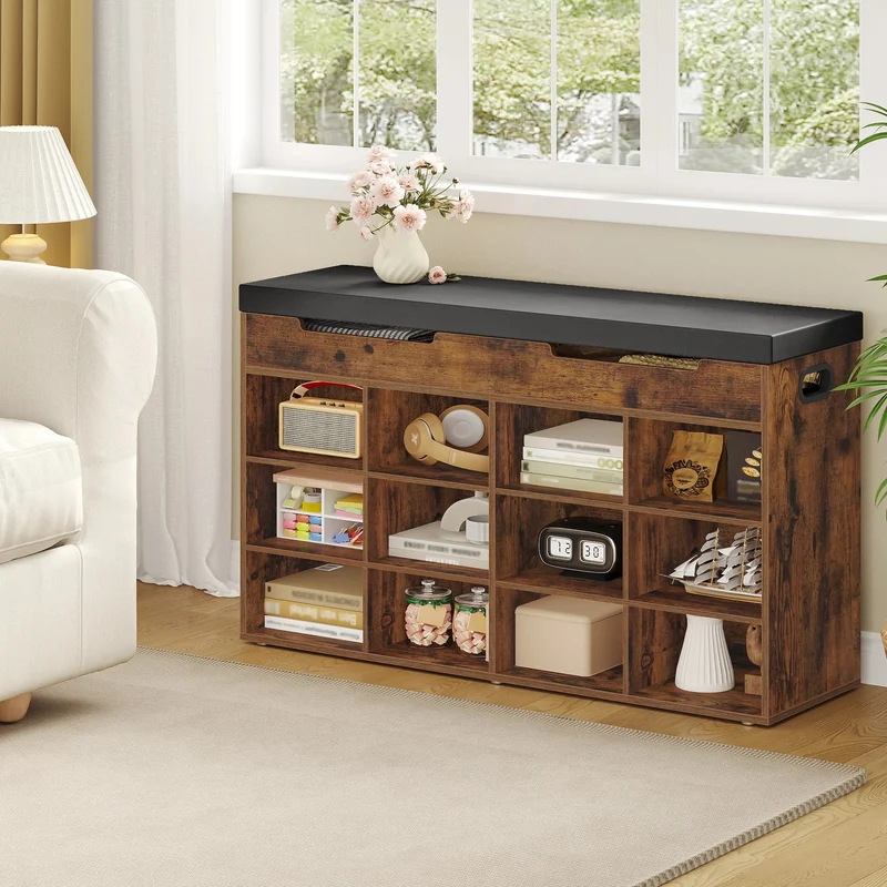 Moderne Schuhbank mit 12 Fächern, 30 x 100 x 55 cm