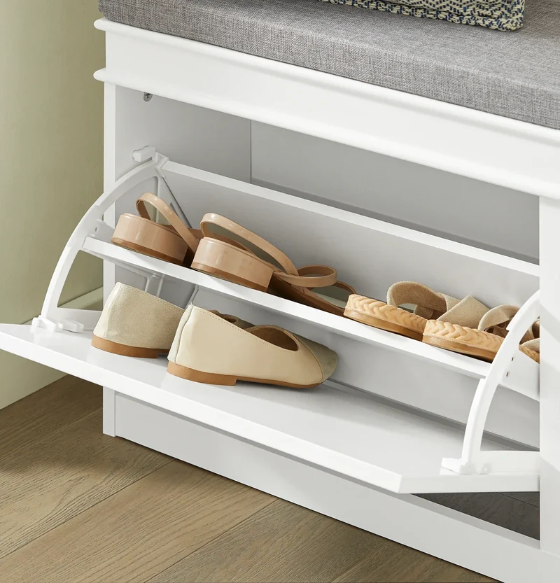 Schuhbank mit gepolsterter Sitzfläche und 2 Klappen