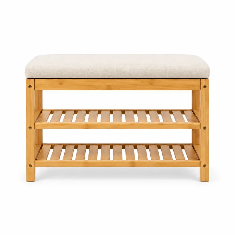 Schuhbank Bambus mit Sitzpolster – 60 × 29 × 49 cm