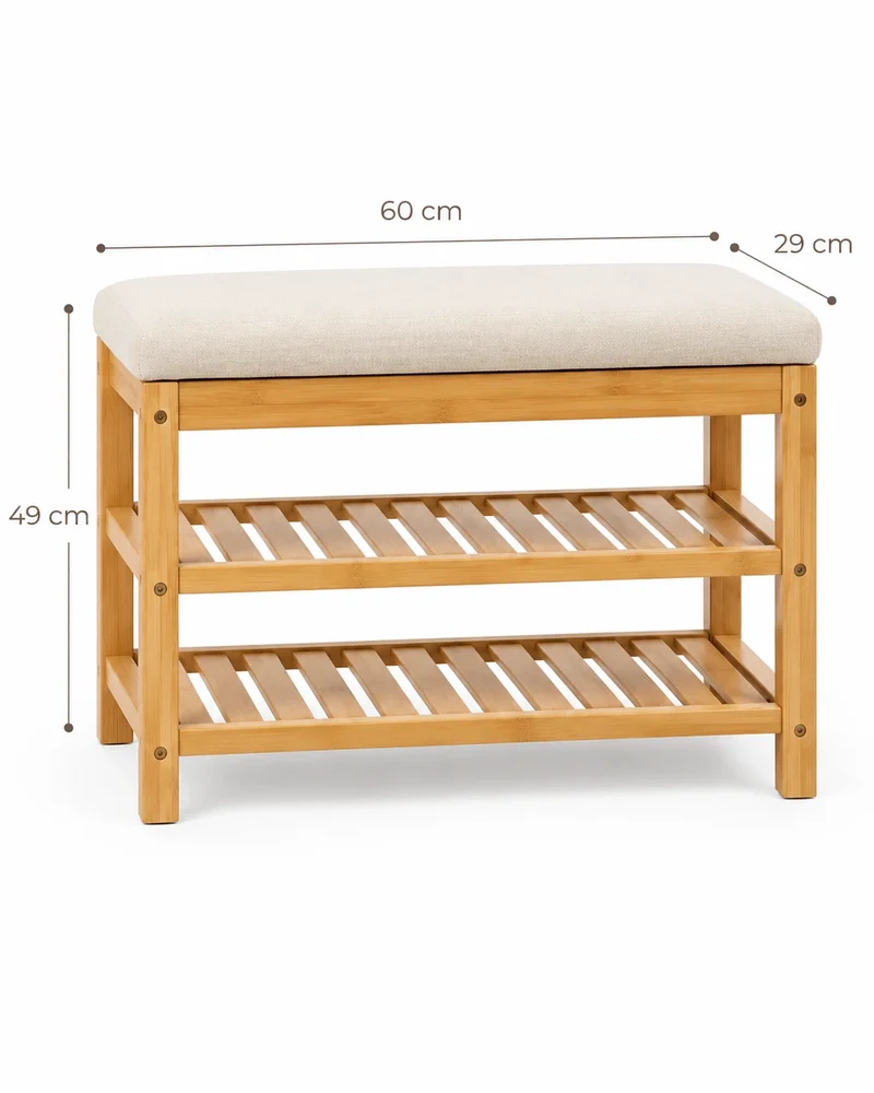 Schuhbank Bambus mit Sitzpolster – 60 × 29 × 49 cm