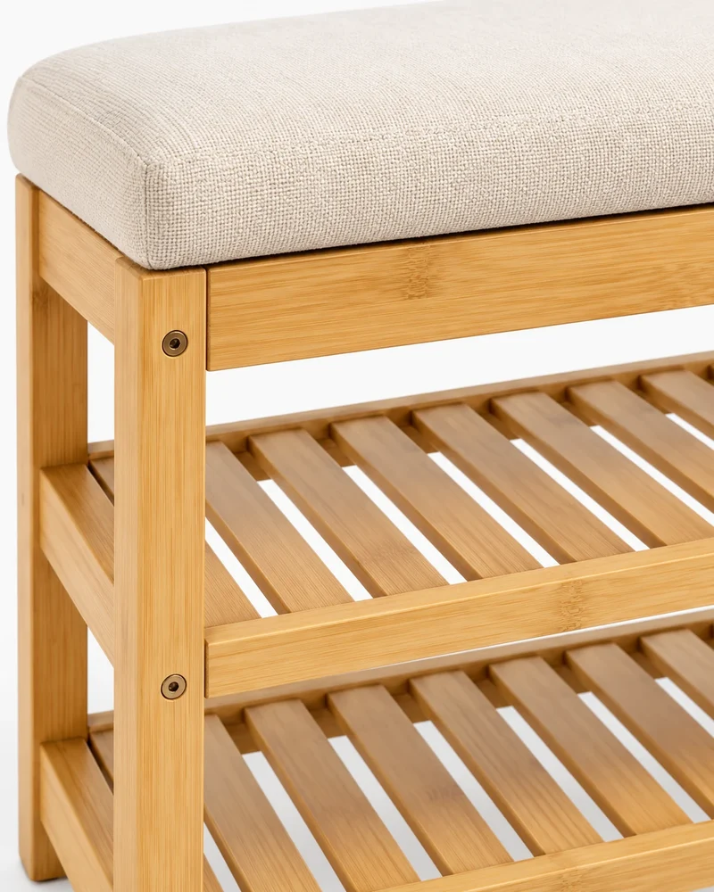 Schuhbank Bambus mit Sitzpolster – 60 × 29 × 49 cm
