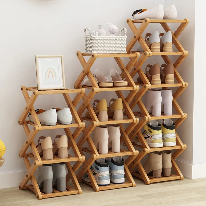 Schuhregal Bambus faltbar 2 bis 6 Ebenen