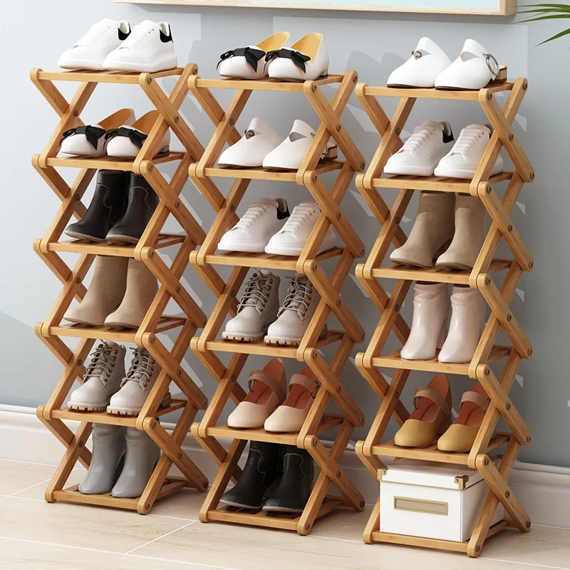 Schuhregal Bambus faltbar 2 bis 6 Ebenen