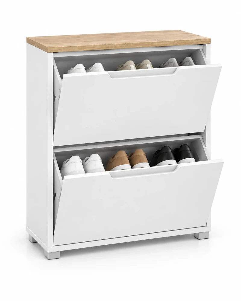 Schuhschrank Schmal Weiß – 2 Klappen, 72 × 26 × 80 cm