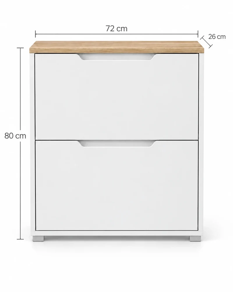 Schuhschrank Schmal Weiß – 2 Klappen, 72 × 26 × 80 cm