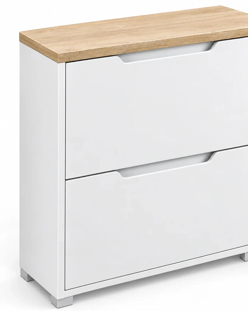 Schuhschrank Schmal Weiß – 2 Klappen, 72 × 26 × 80 cm