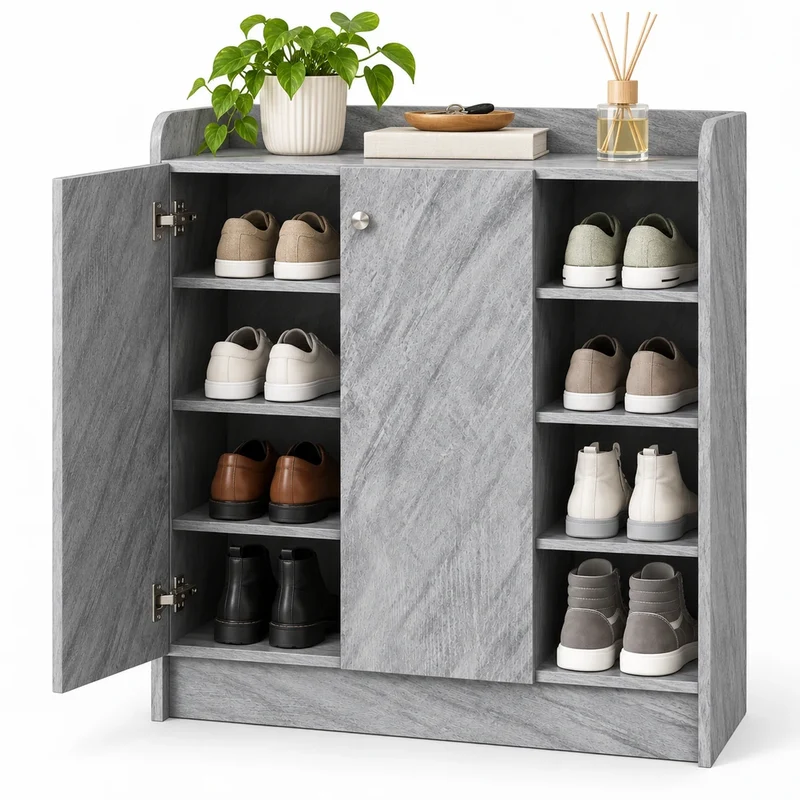Schuhschrank Grau 83 cm – 4 Fächer für ca. 16 Paar