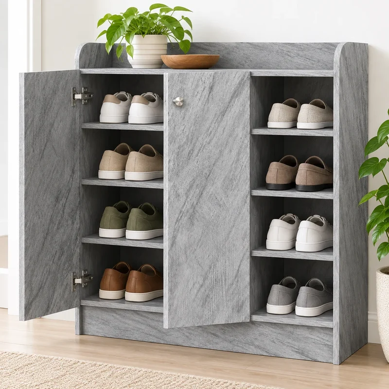 Schuhschrank Grau 83 cm – 4 Fächer für ca. 16 Paar
