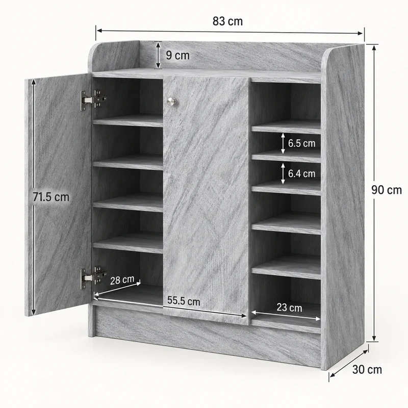 Schuhschrank Grau 83 cm – 4 Fächer für ca. 16 Paar