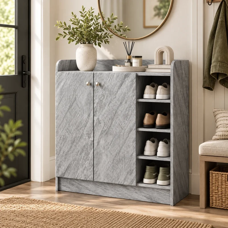 Schuhschrank Grau 83 cm – 4 Fächer für ca. 16 Paar
