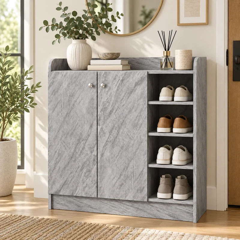 Schuhschrank Grau 83 cm – 4 Fächer für ca. 16 Paar