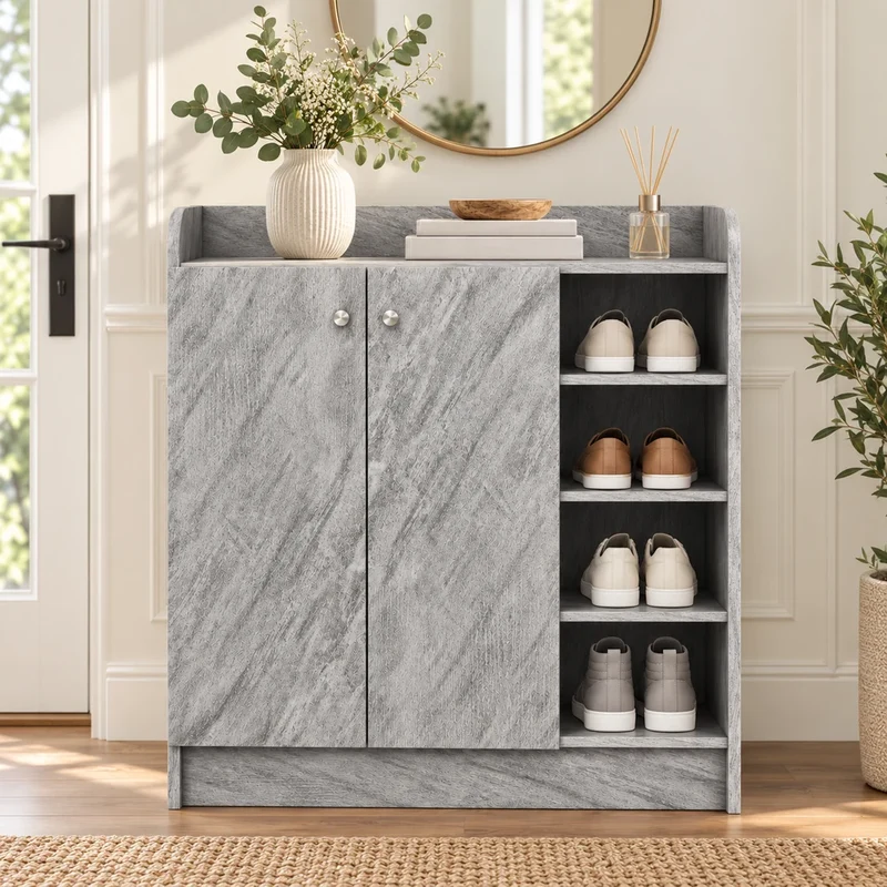 Schuhschrank Grau 83 cm – 4 Fächer für ca. 16 Paar
