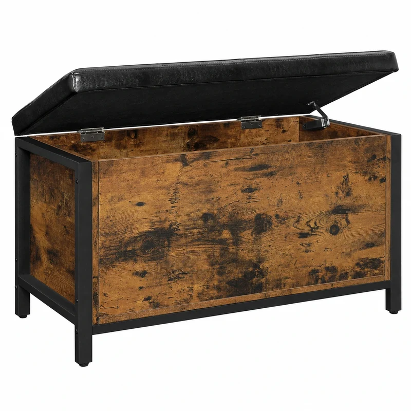 Schwarze gepolsterte Schuhbank – 80 × 40 × 50 cm