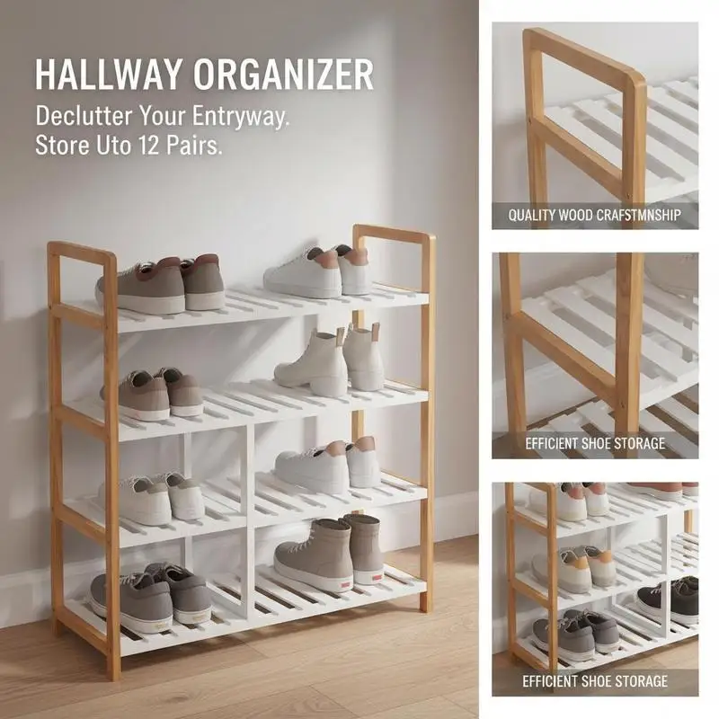 Schuhregal 4 Ebenen Holzoptik – 78 × 68 × 26 cm