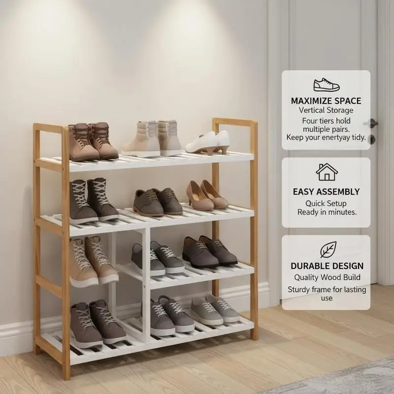 Schuhregal 4 Ebenen Holzoptik – 78 × 68 × 26 cm