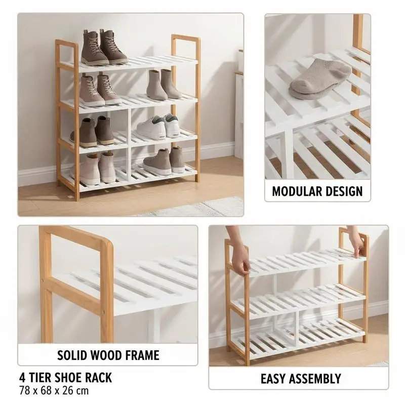 Schuhregal 4 Ebenen Holzoptik – 78 × 68 × 26 cm