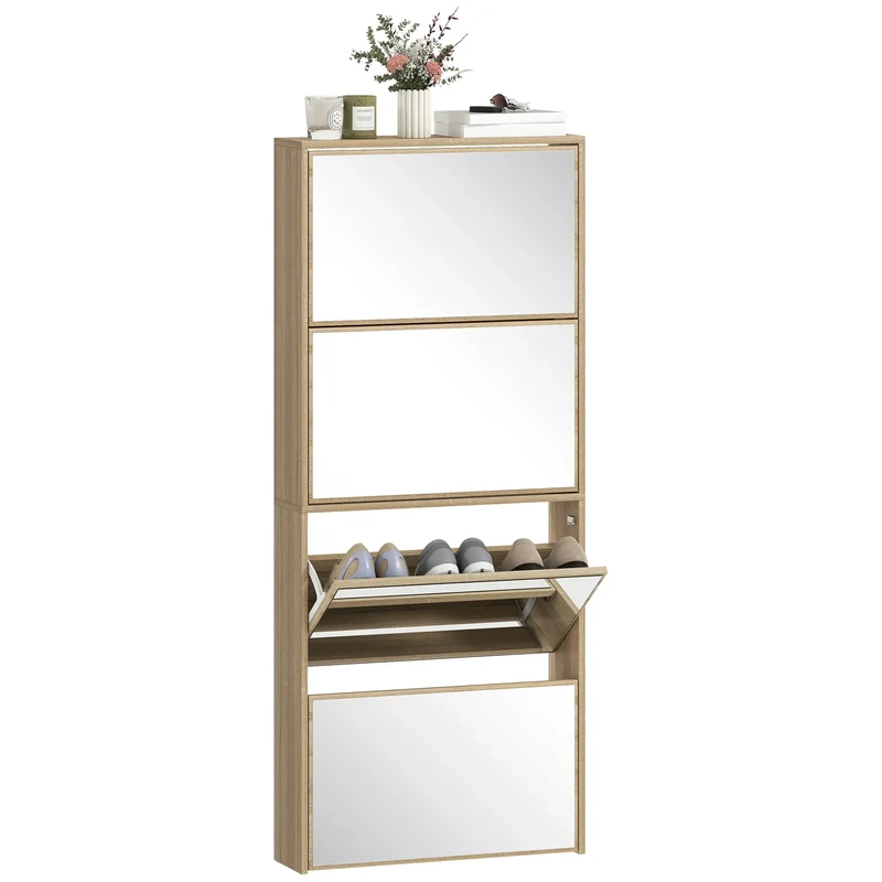 Schuhschrank schmal aus Holz mit 4 abklappbaren Klappen