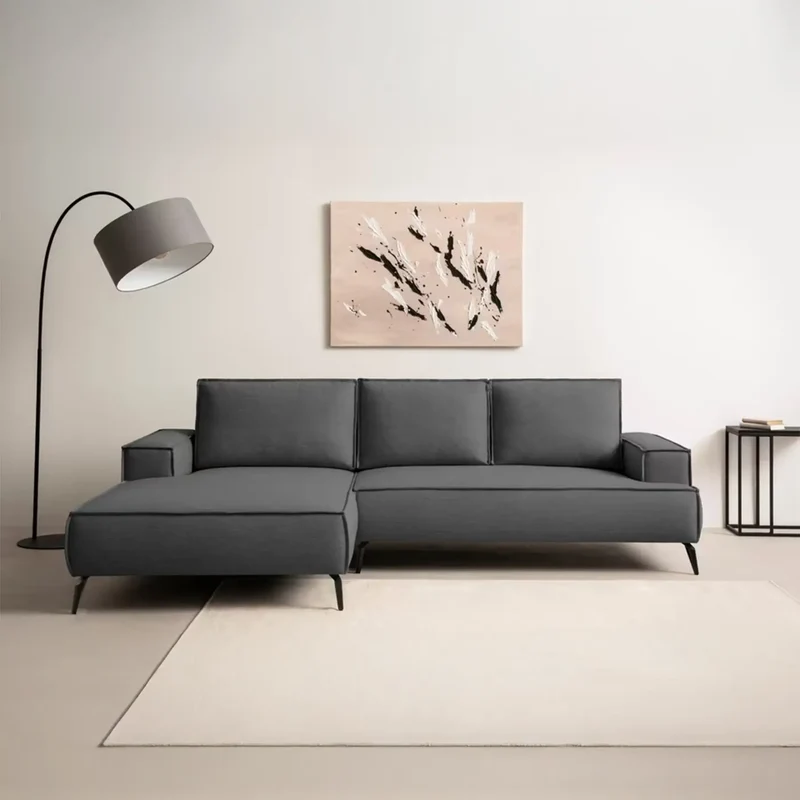 Ecksofa Webstoff Grau Schlaffunktion Bettkasten - Tvinnu