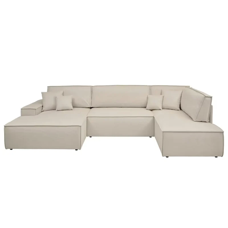 Wohnlandschaft U-Form mit Schlaffunktion creme - FINNLEY