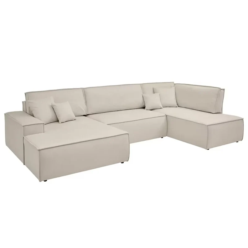 Wohnlandschaft U-Form mit Schlaffunktion creme - FINNLEY