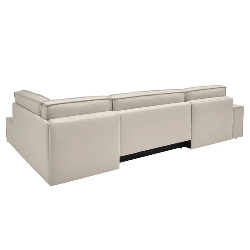 Wohnlandschaft U-Form mit Schlaffunktion creme - FINNLEY