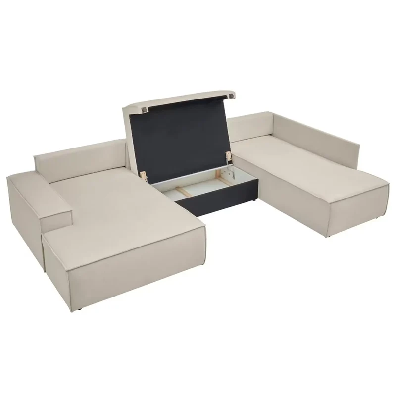 Wohnlandschaft U-Form mit Schlaffunktion creme - FINNLEY
