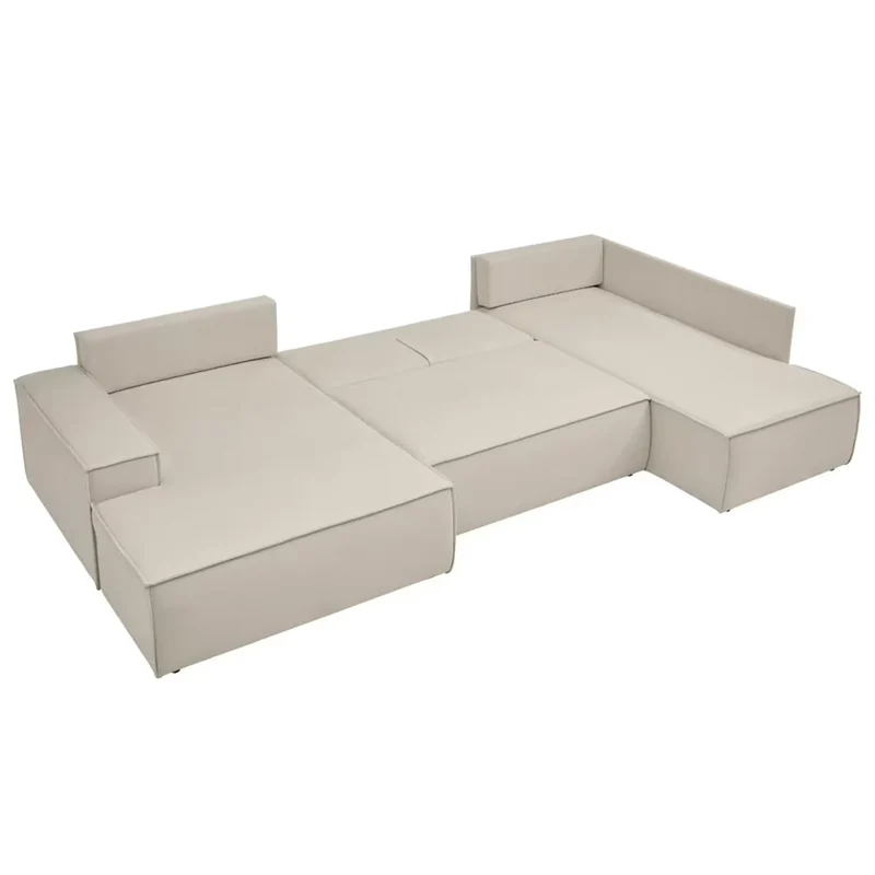Wohnlandschaft U-Form mit Schlaffunktion creme - FINNLEY