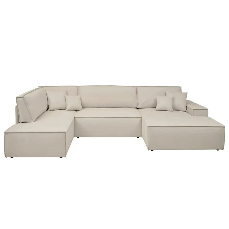 Wohnlandschaft U-Form mit Schlaffunktion creme - FINNLEY