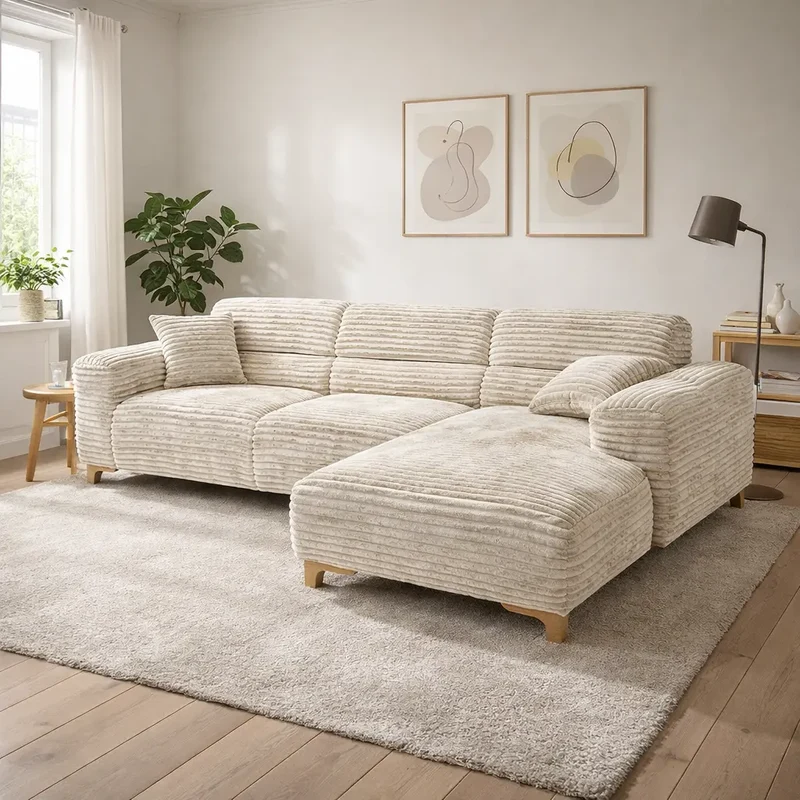 Couchgarnitur mit Breitcord beige - Exter