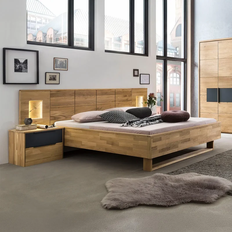 Bett Eiche massiv bianco 200 x 200 cm - Almena