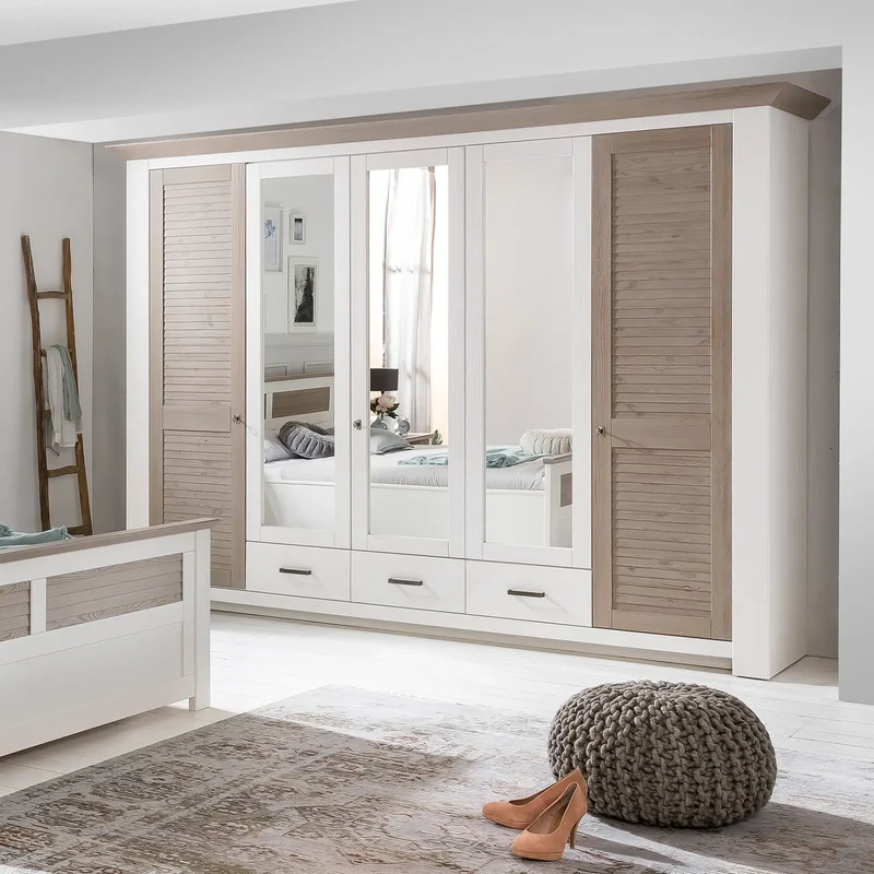 5-türiger Kleiderschrank Pinie weiß - Mantua