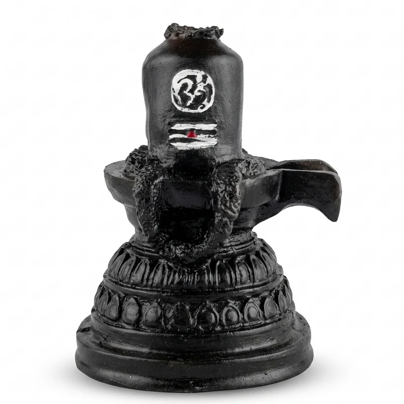 Handcrafted Black Shiva Lingam Figurine with Om Symbol