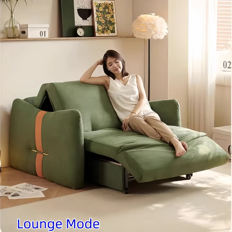 Modernes, minimalistisches Schlafsofa mit Fernbedienung, Bezug aus Mikrofaser-Wildleder und Aufbewahrungsschublade