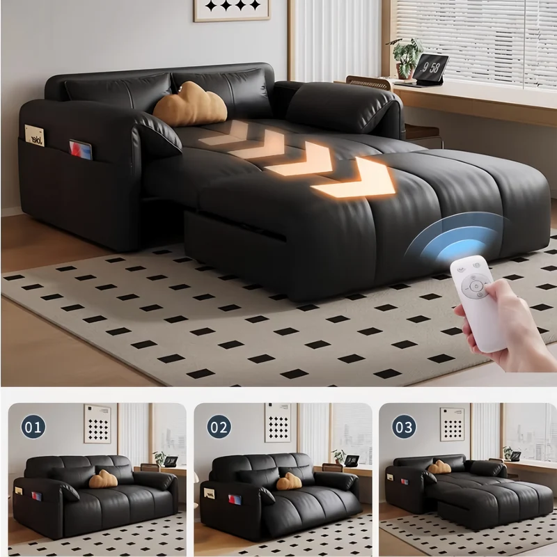 Elektrisches Kunstleder-Schlafsofa mit Fernbedienung, Latexkissen und Aufbewahrungsschublade