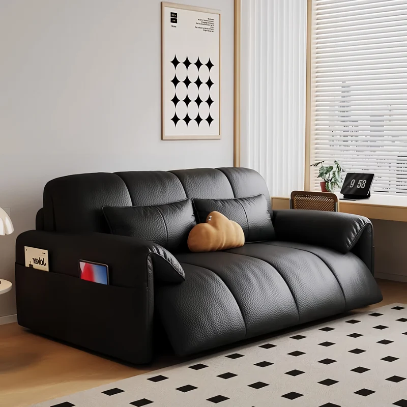 Elektrisches Kunstleder-Schlafsofa mit Fernbedienung, Latexkissen und Aufbewahrungsschublade