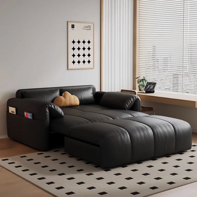 Elektrisches Kunstleder-Schlafsofa mit Fernbedienung, Latexkissen und Aufbewahrungsschublade