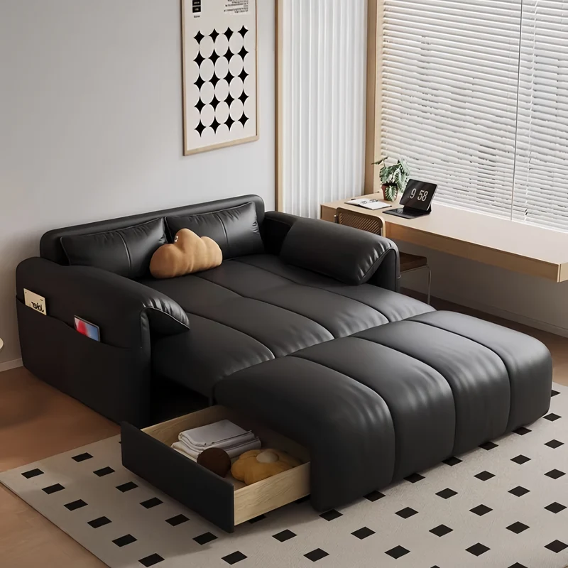 Elektrisches Kunstleder-Schlafsofa mit Fernbedienung, Latexkissen und Aufbewahrungsschublade