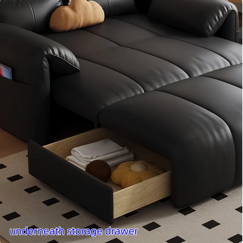 Elektrisches Kunstleder-Schlafsofa mit Fernbedienung, Latexkissen und Aufbewahrungsschublade