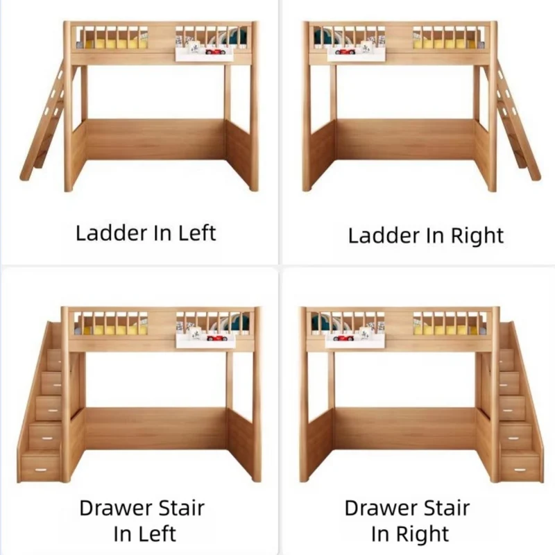Hochbett aus massivem Buchenholz mit Stauraum, Bettschublade, Treppe, Schreibtisch, Bücherregal und Kleiderschrank