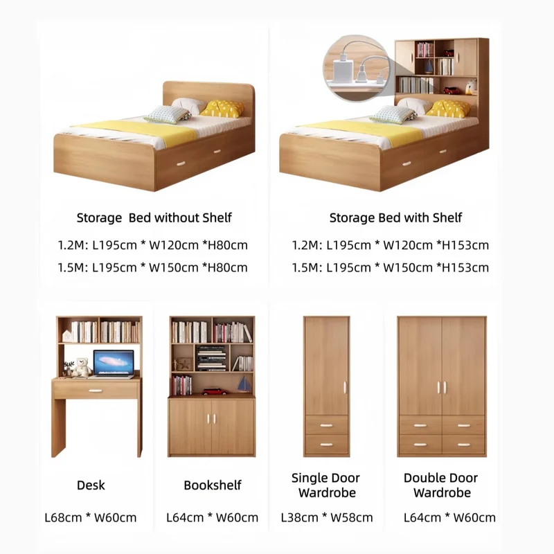 Hochbett aus massivem Buchenholz mit Stauraum, Bettschublade, Treppe, Schreibtisch, Bücherregal und Kleiderschrank