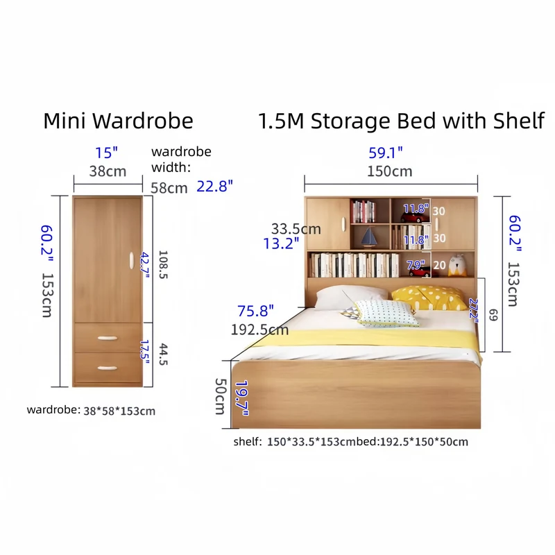Hochbett aus massivem Buchenholz mit Stauraum, Bettschublade, Treppe, Schreibtisch, Bücherregal und Kleiderschrank