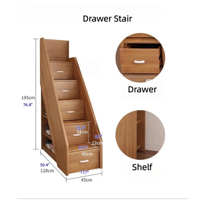 Hochbett aus massivem Buchenholz mit Stauraum, Bettschublade, Treppe, Schreibtisch, Bücherregal und Kleiderschrank