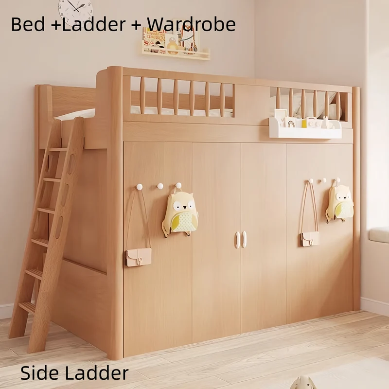 Platzsparendes All-in-One-Hochbett für Kinder mit integriertem Kleiderschrank, Bücherregal und Schreibtisch