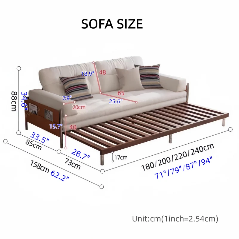 Japandi WOLCH Ausziehbares Schlafsofa mit Massivholzrahmen