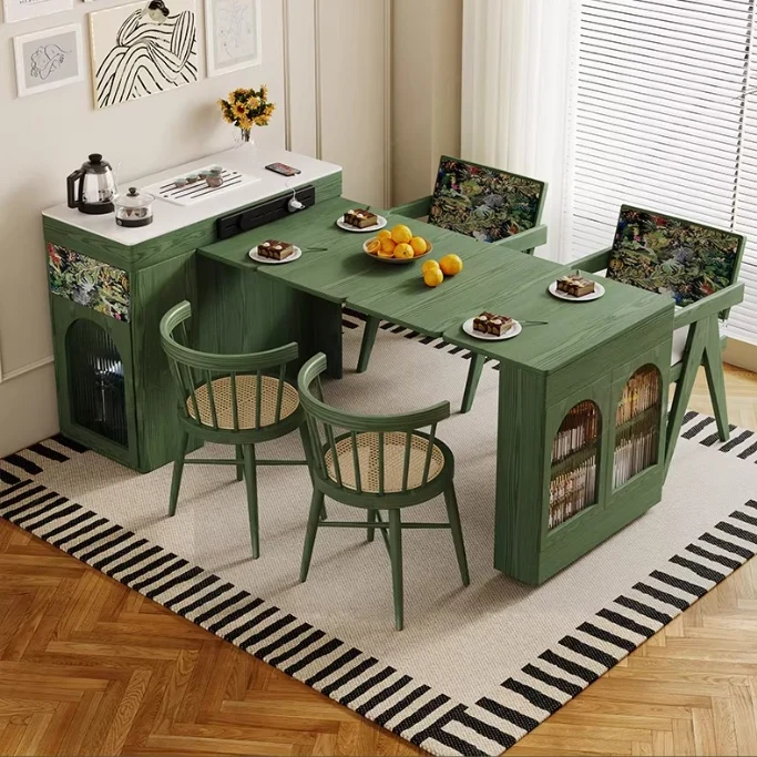 Kücheninsel im nordischen Retro-Stil mit ausziehbarem Esstisch
